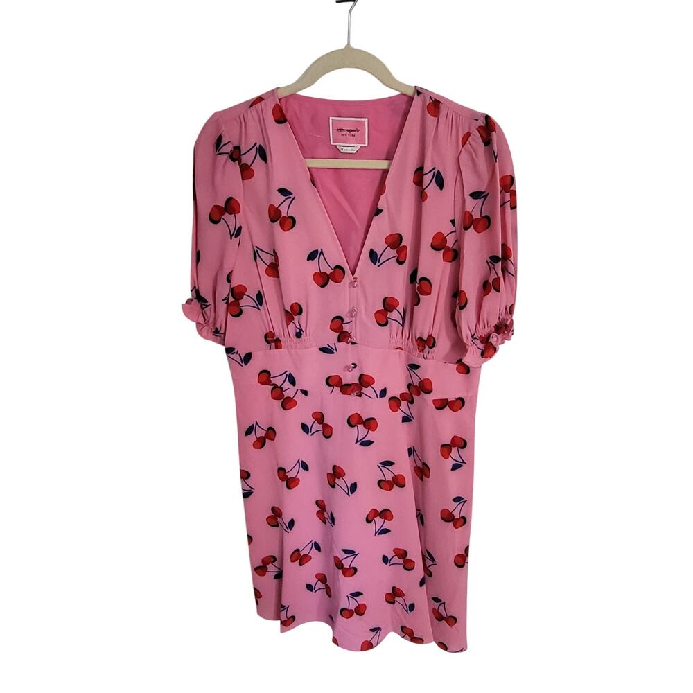Kate Spade Cherry Toss Puff Sleeve Mini Dress Pink Red V Neck Buttons Small 6 - Picture 3 of 11